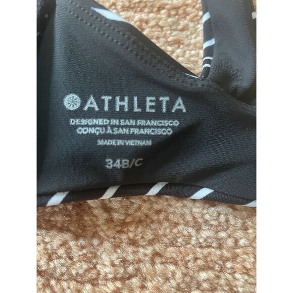 Athleta Black White Stripe High Neck Crossback Swim /Sport Top 34B/C - Picture 4 of 5